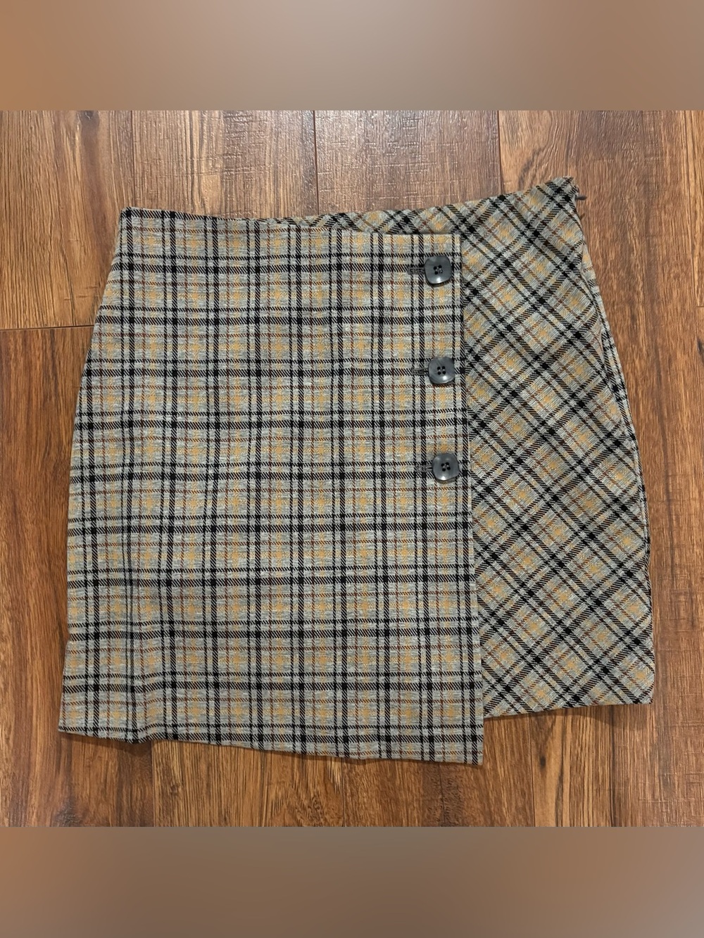 NWT white birch Plaid Button-Front Skirt in Tan and Black Size L